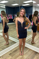 Black Homecoming Dress Strapless Beaded Tight Short Prom Dress